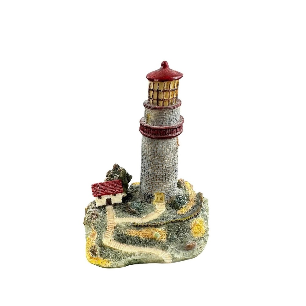 Lighthouse Figurine 4in Gray Red Nautical Resin Maritime Decor